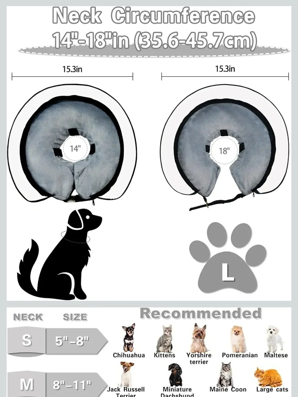 Soft Grey Inflatable Dog Recovery Collar - Plush Protective Elizabethan Cone